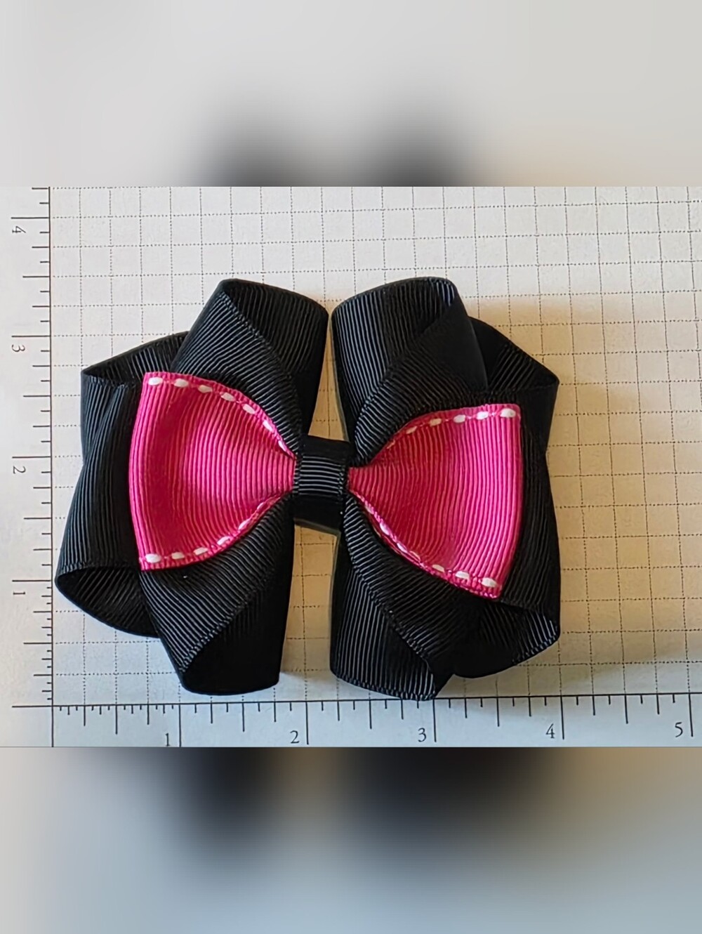 Black and Hot Pink Ribbon Hair Bow